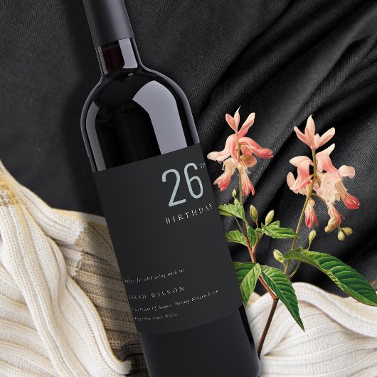 ミニマルエレガントはっきりした黒ブルーエイジ誕生日 ワインラベル