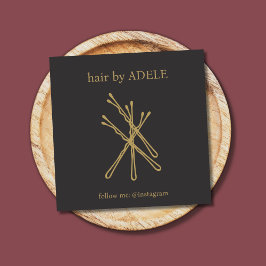 ミニマルエレガントアイボリーブラックゴールデンヘアピン スクエア名刺