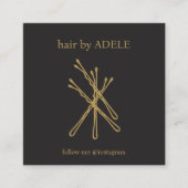 ミニマルエレガントアイボリーブラックゴールデンヘアピン スクエア名刺 (正面)