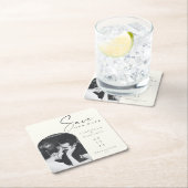 ミニマルエレガントアイボリーブラック写真日付を保存 スクエアペーパーコースター (インサイチュ)