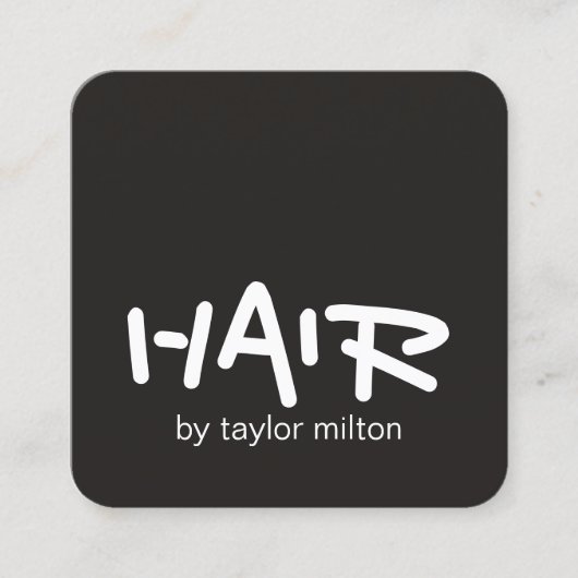 ミニマルエレガントアイボリー白黒美容師 スクエア名刺 (正面)