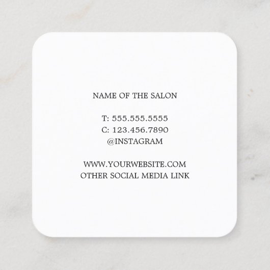 ミニマルエレガントアイボリー白黒美容師 スクエア名刺 (裏面)