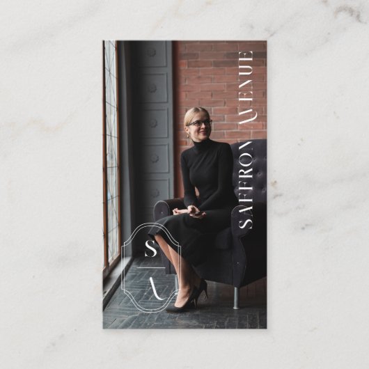 ミニマルエレガントカスタムモノグラムクレストカスタム写真 名刺 (正面)