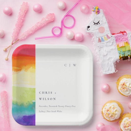 ミニマルエレガントカラフルプライドレインボー結婚ズ ペーパープレート (パーティー)