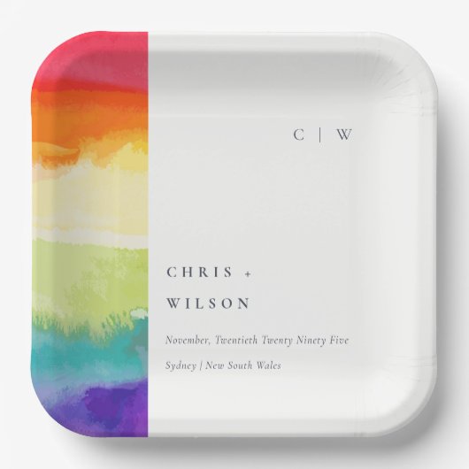 ミニマルエレガントカラフルプライドレインボー結婚ズ ペーパープレート (正面)