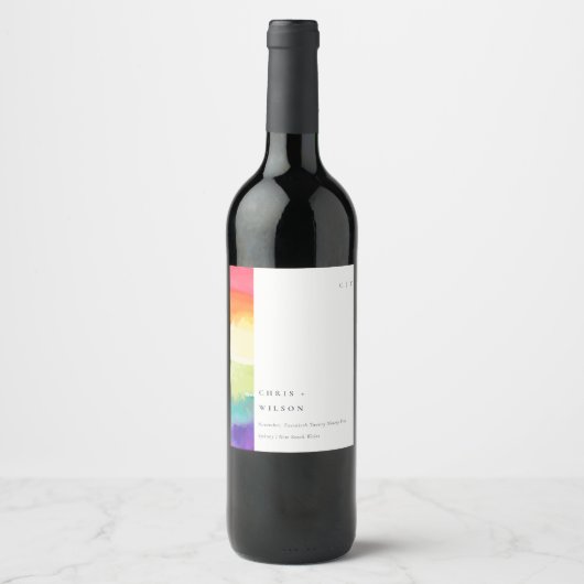 ミニマルエレガントカラフルプライドレインボー結婚ズ ワインラベル (正面)