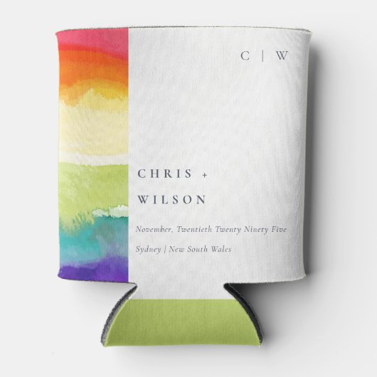 ミニマルエレガントカラフルプライドレインボー結婚ズ 缶クーラー (正面)