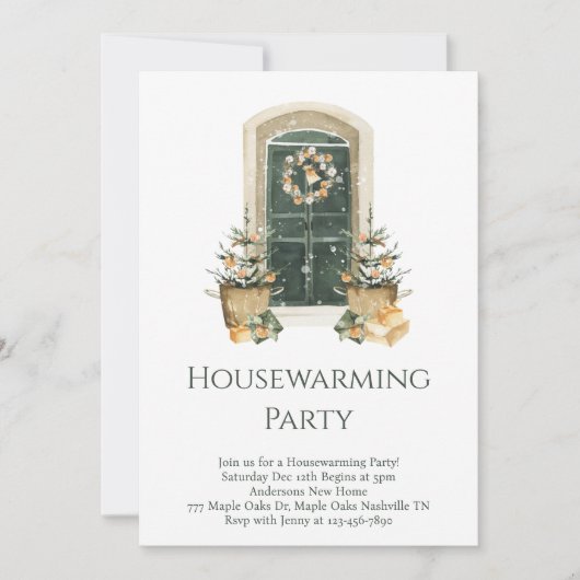 ミニマルエレガントクリスマス冬引っ越し祝いパーティー 招待状 (正面)