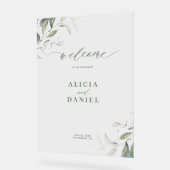 ミニマルエレガントグリー結婚の歓迎サイン アクリルサイン (傾斜)