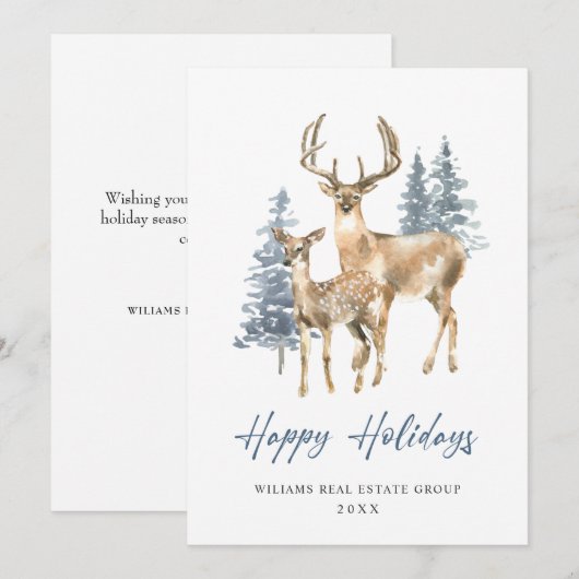 ミニマルエレガントシカのクリスマスツ企業のリー シーズンカード (正面/裏面)