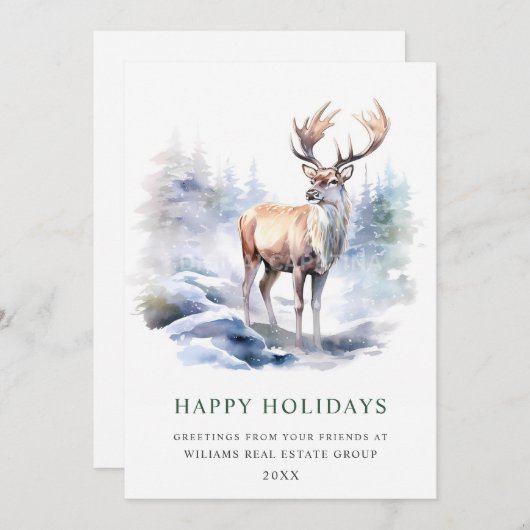 ミニマルエレガントシカのクリスマスツ企業のリー シーズンカード (正面/裏面)