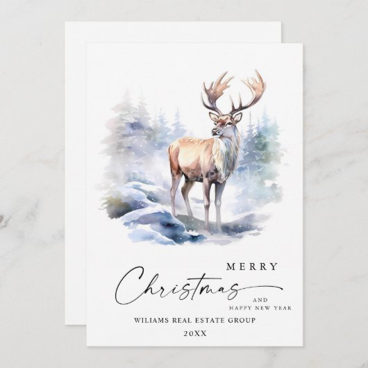 ミニマルエレガントシカのクリスマスツ企業のリー シーズンカード (正面/裏面)