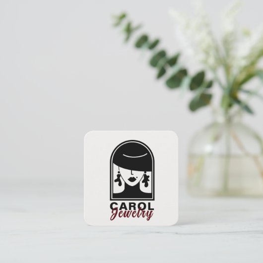 ミニマルエレガントジュエリーデザイナーブラックロゴ スクエア名刺 (スタンド正面)