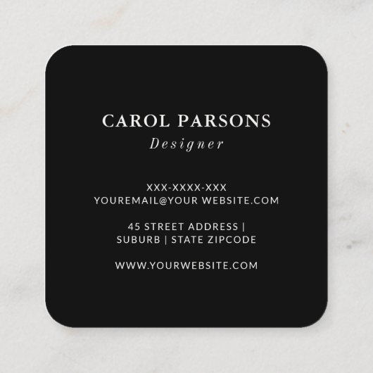 ミニマルエレガントジュエリーデザイナーブラックロゴ スクエア名刺 (裏面)