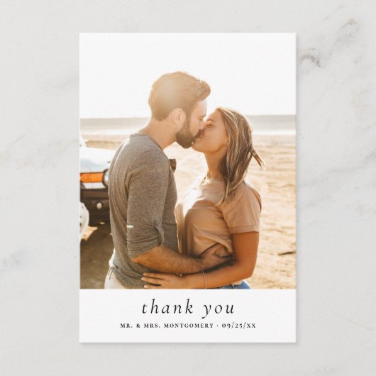 ミニマルエレガントスとシンプルフォトフォ結婚トの サンキューカード (正面)