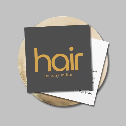 ミニマルエレガントスはっきりしたゴールデンダークグレーサロン スクエア名刺