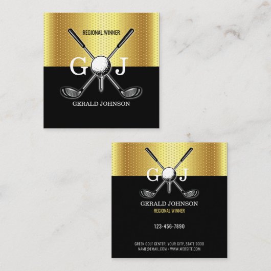 ミニマルエレガントスカスタムゴルフモノグラムデザイン スクエア名刺 (正面/裏面)