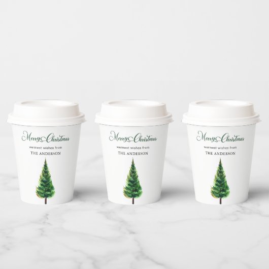 ミニマルエレガントスクリスマス水彩林 紙コップ (複数)