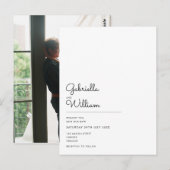 ミニマルエレガントスクリプトフォト セーブザデート ポストカード (正面/裏面)