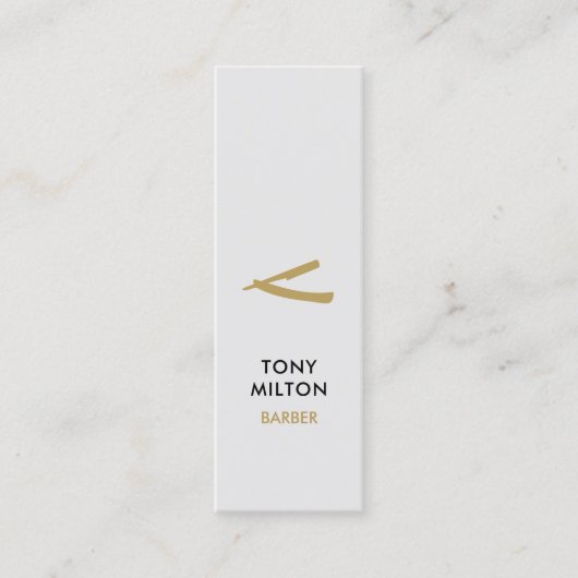 ミニマルエレガントスグレイフェイク金ゴールド理容師 スキニー名刺 (正面)