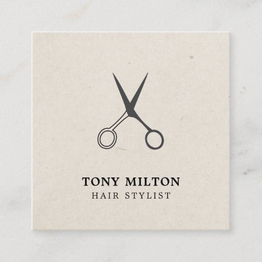 ミニマルエレガントスグレイ鋏ヘアスタイリスト スクエア名刺 (正面)