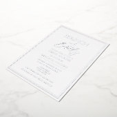 ミニマルエレガントスシルバーフォイルブライダルシャワー 箔招待状 (回転した状態)