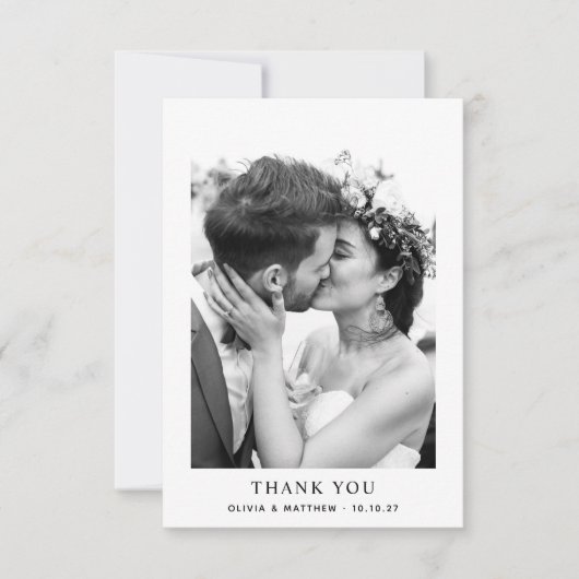 ミニマルエレガントスシンプルのクリーン結婚フォト サンキューカード (正面)