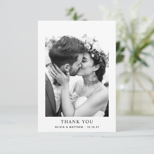 ミニマルエレガントスシンプルのクリーン結婚フォト サンキューカード (スタンド正面)