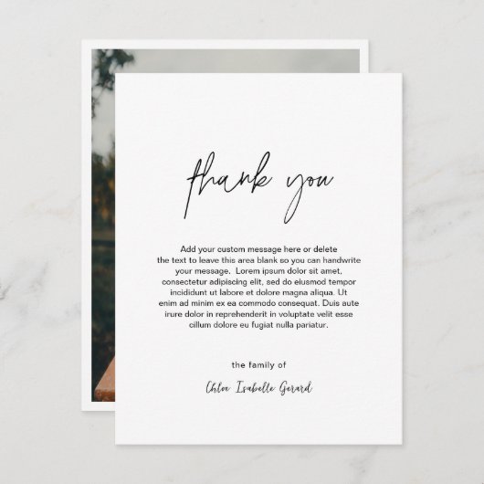 ミニマルエレガントスシンプルの写真モダン葬儀 サンキューカード (正面/裏面)