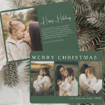 ミニマルエレガントスシンプルクリスマス4フォトモス シーズンカード<br><div class="desc">この祝ミニマエレガントリストのクリスマスシンプル4写真モスグリーンホリデーカードを通してタイムレスなエレガンスとシーズン。クラシックスタイルとシンプルさを重視したデザインのカードは、4枚素晴らしのコラージュのレイアウトを美しく再現する苔の緑の背景を備えている。共有が大切にした家族の瞬間を楽しむにはモダン、話楽しい時間を楽しめる完璧な方法だ。ミニマルな美学で作られたこのホリデーカードは、あなたの家族の写真に焦点を当て、微妙で洗練されたデザイン内で輝かせる。魅力とスタイルの両方を愛す伝統的る人々に理想的コンテンポラリーで、それはクラシックのクリスマスカーモダンドを取る新鮮な提供する。各フォトスポットは慎重に配置され、友達や家族とお気に入りの過去の年の共有の思い出に簡単する。あなたは挨拶を送るかどうかは、このモスグリーンホリデーカードは、季節の喜びとシンプルさをキャプチャする。洗練されたデザインから温かい家族中心のレイアウトまで、愛する人とつながり、忘れられない方法で休日の魔法を共有する美しい方法エレガントだ。</div>