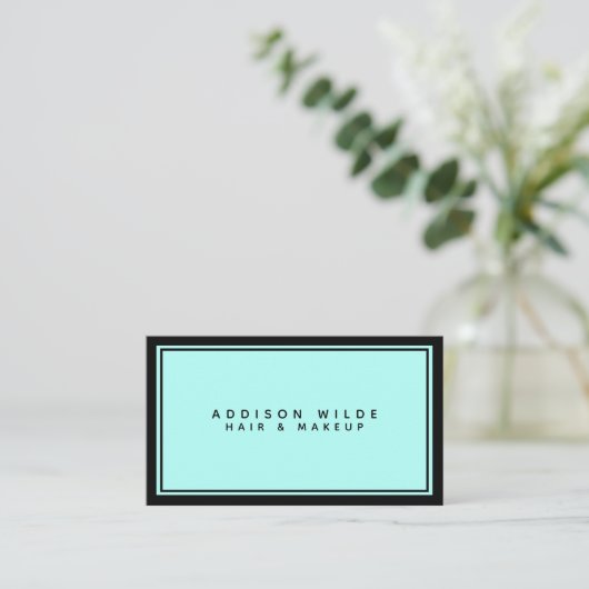 ミニマルエレガントスシンプルブラックティール（緑がかった色）モダン 名刺 (スタンド正面)