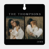 ミニマルエレガントスシンプル4フォトブラッククリスマス メタルオーナメント (正面)