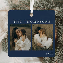 ミニマルエレガントスシンプル4フォトブルークリスマス メタルオーナメント