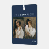 ミニマルエレガントスシンプル4フォトブルークリスマス メタルオーナメント (正面左)
