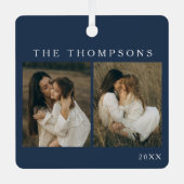 ミニマルエレガントスシンプル4フォトブルークリスマス メタルオーナメント (正面)