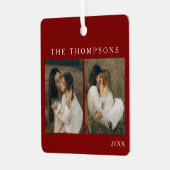 ミニマルエレガントスシンプル4フォトレッドクリスマス メタルオーナメント (正面左)