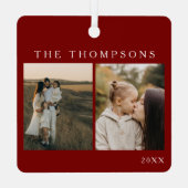 ミニマルエレガントスシンプル4フォトレッドクリスマス メタルオーナメント (裏面)