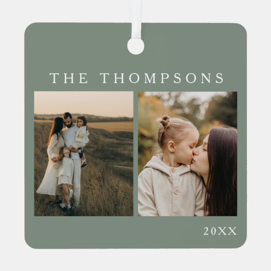 ミニマルエレガントスシンプル4写真セージクリスマス メタルオーナメント (裏面)