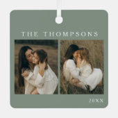 ミニマルエレガントスシンプル4写真セージクリスマス メタルオーナメント (正面)