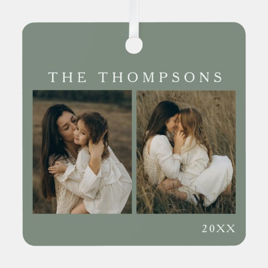 ミニマルエレガントスシンプル4写真セージクリスマス メタルオーナメント (正面)