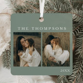 ミニマルエレガントスシンプル4写真セージクリスマス メタルオーナメント