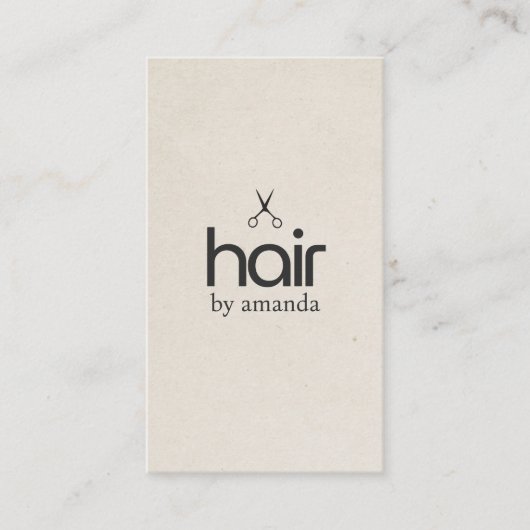 ミニマルエレガントステクスチャベージュはっきりしたシザーヘア 名刺 (正面)