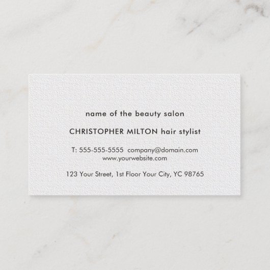 ミニマルエレガントステクスチャホワイトグレーのシザーヘア 名刺 (裏面)