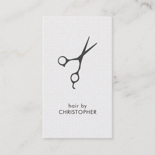 ミニマルエレガントステクスチャホワイトグレーのシザーヘア 名刺 (正面)
