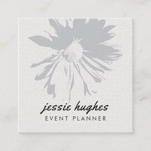 ミニマルエレガントステクスチャホワイトフローラ スクエア名刺 (正面)