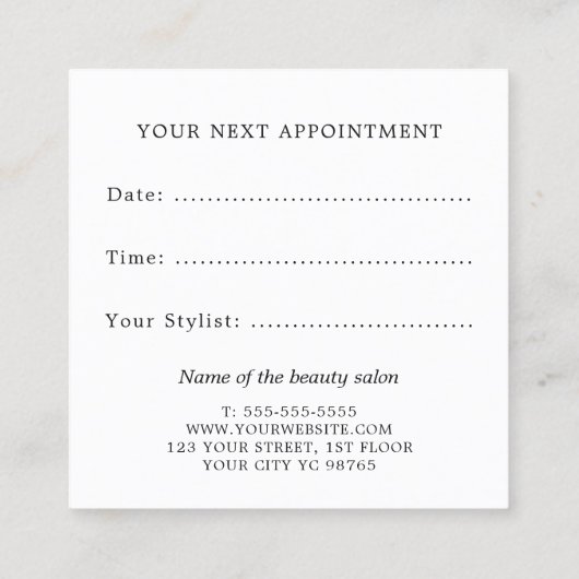 ミニマルエレガントスフェイクシルバー美しいサロン 予約カード (裏面)