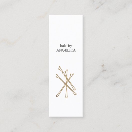 ミニマルエレガントスフェイク金ゴールドピンヘアスタイリスト スキニー名刺 (正面)