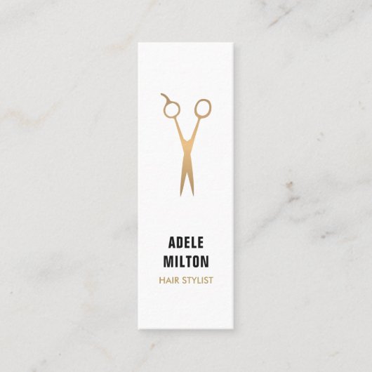 ミニマルエレガントスフェイク金ゴールド白美容師 スキニー名刺 (正面)