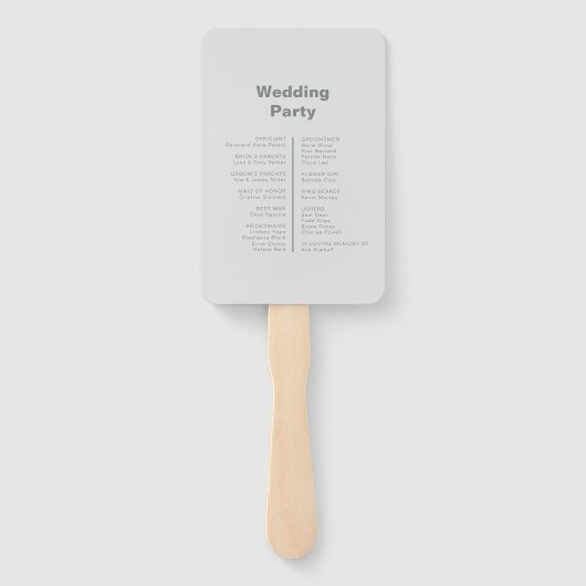 ミニマルエレガントスフォーマルグリーン結婚式 プログラム ハンドファン (裏面)