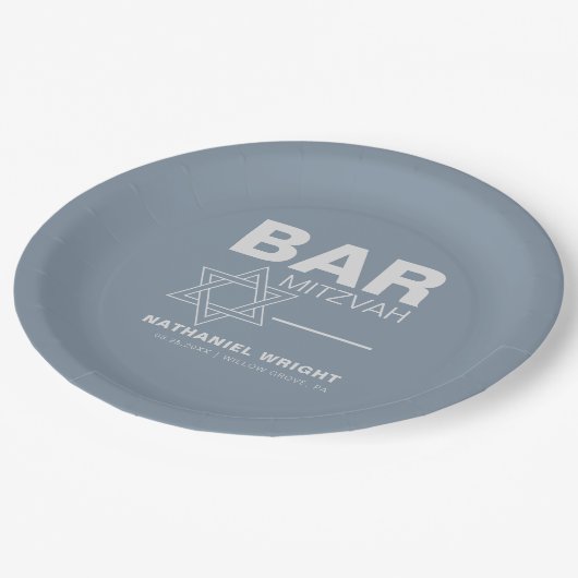 ミニマルエレガントスフォーマルブルーバー(ユダヤ教の)バル・ミツバー ペーパープレート (アングル)